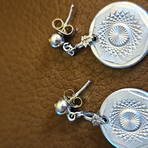 Vintage Atomic Spirograph Sunburst Disc Medallion Dangle Post Earrings - Picture 4 of 4